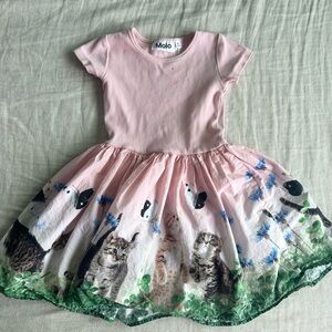 Molo Pink Short-Sleeve Dress with Kitty Print Skirt